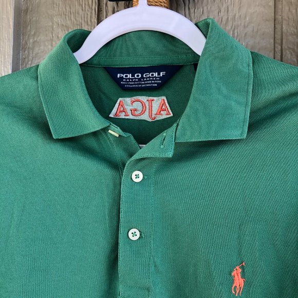 POLO 'AJGA' Green Pique Knit w Multiple Logos - SM - Picture 2 of 11